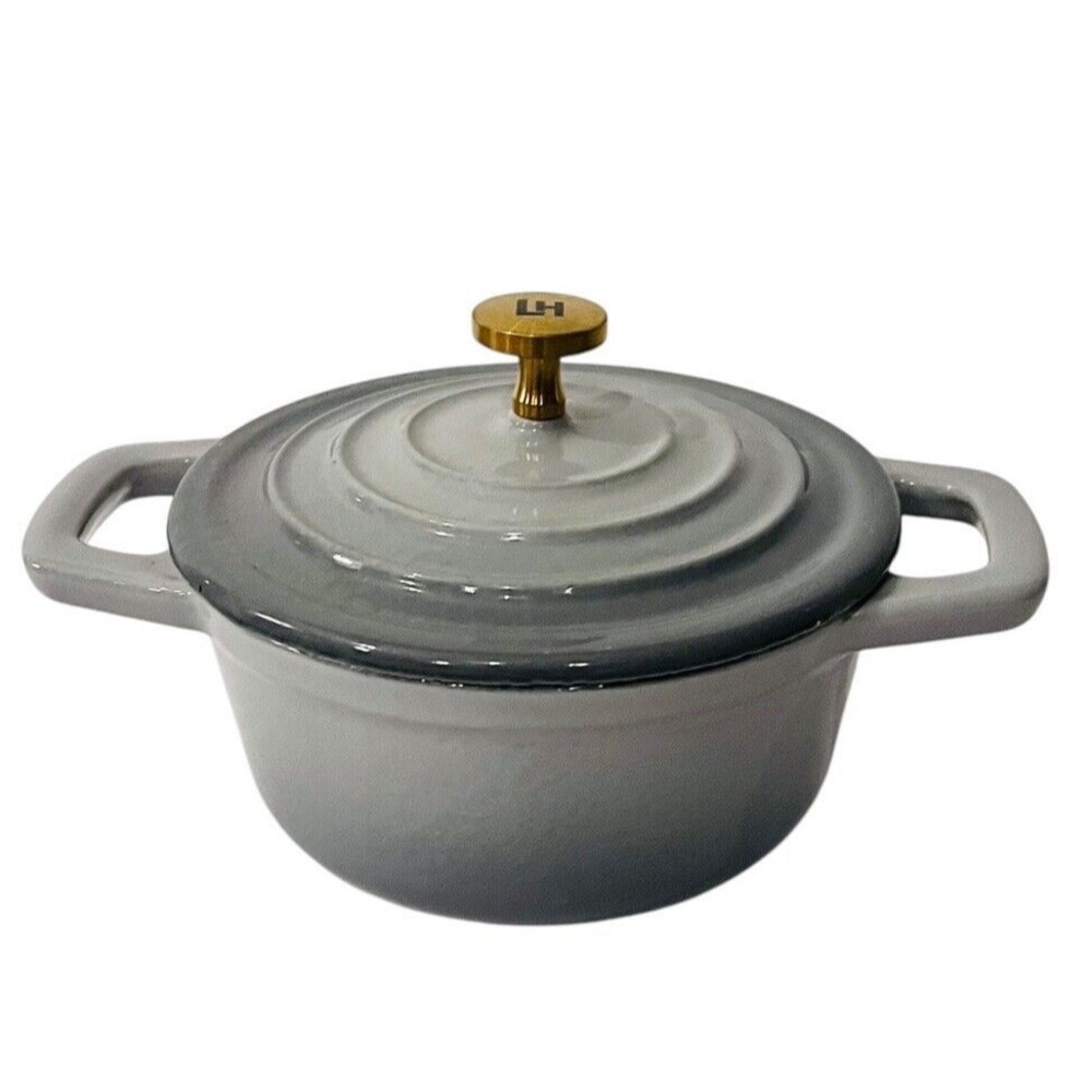 Lexi Home Mini Cast Iron Gray Enameled Cocette with Lid & Handles 8 Oz